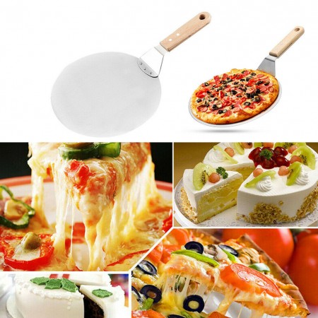 Meidong 10 Inch Stainless Steel Pizza Peel Metal Round Pizza Paddle, Large Pizza Spatula with Wood Handle for Baking Homemade Pizza and Bread